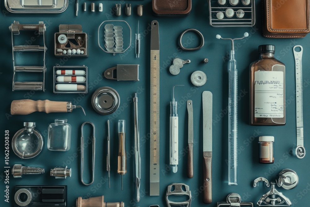 Poster flatlay of tools and objects
