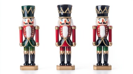 Three festive Christmas nutcrackers displayed against a clean white background, showcasing traditional holiday cheer and craftsmanship