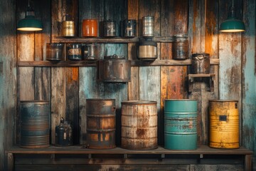 Naklejka premium Vintage Barrels and Containers