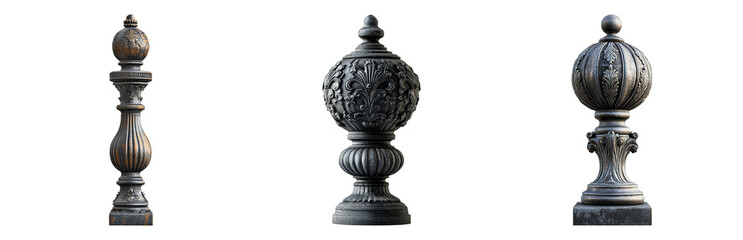 PNG Elegant Decorative Finials with Intricate Designs. Isolated on transparent background