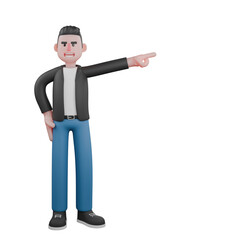 3D Model of Music Star Character. A male musician stands with his left hand on his waist and his right hand pointing to the side. Cartoon Singer