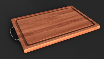 Cutting wooden board or tray isolated on black background top view. Rustic countertop of timber surface.
