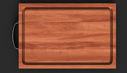 Cutting wooden board or tray isolated on black background top view. Rustic countertop of timber surface.