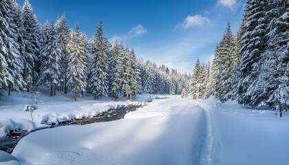 Peaceful Winter Wonderland with Stream