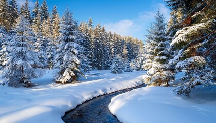 Obraz premium Serene Snowy Forest with Stream