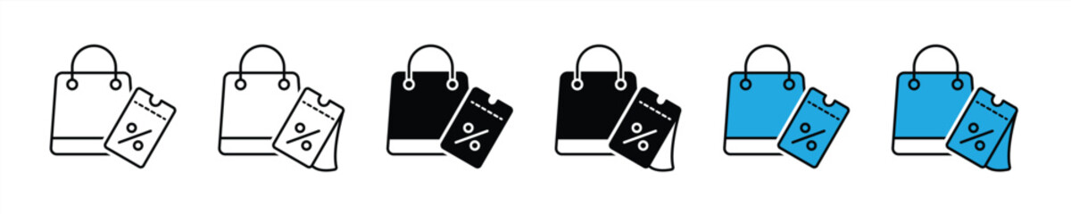 discount icon set. contain shopping bag, percentage, price tag, label, promotion, discount program icon. vector illustration
