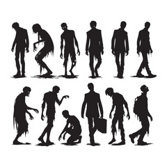 Silhouette set of zombie on white background