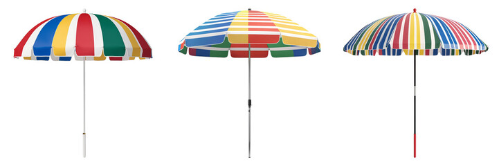 Obraz premium Vibrant Beach Umbrellas A Colorful Trio for Sun Protection and Style