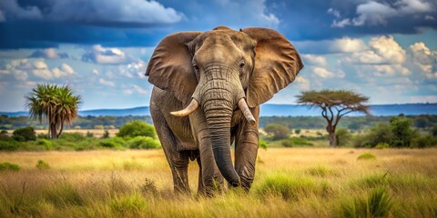 Obraz premium A majestic African elephant roaming freely in its natural habitat, grasslands, endangered species