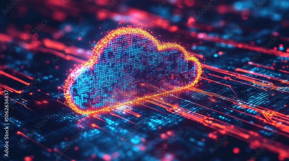 Poster white background digital cloud icon with security encryption code overlay