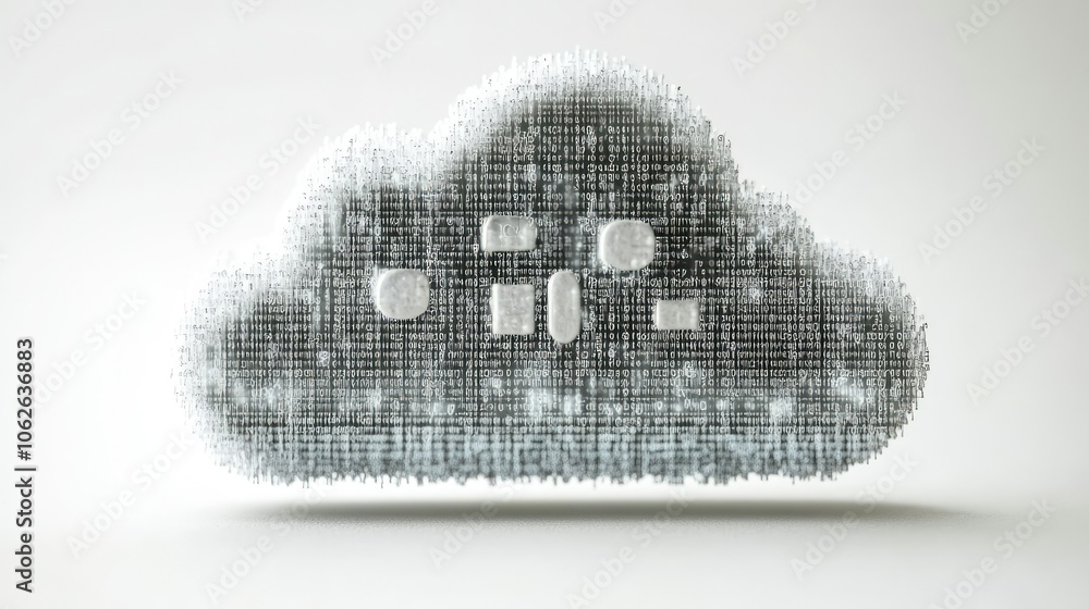 Poster white background digital cloud icon with security encryption code overlay