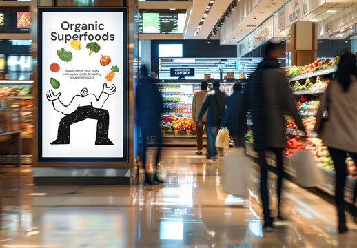 Indoor Supermarket Ad Sign Mockup With Generative AI