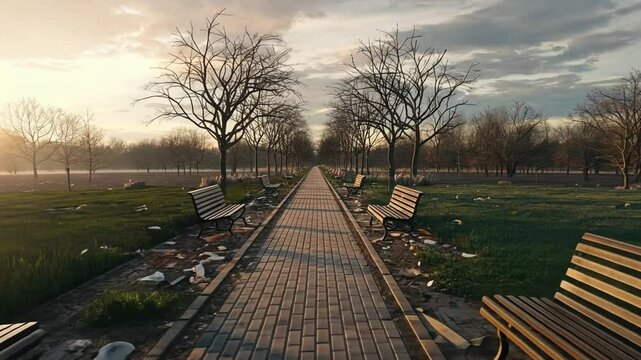 a garden full of trash
