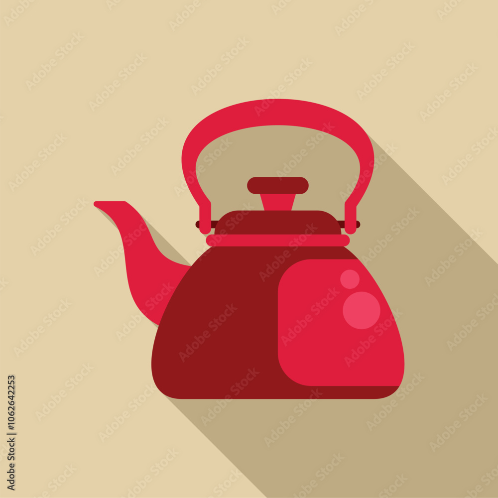 Aufkleber red kettle with handle and spout is waiting for boiling water on beige background