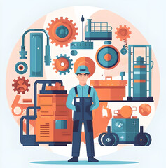 illustration of a worker with tools