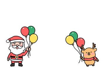 風船を持つサンタクロースとトナカイのイラスト素材