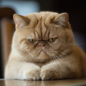 A close-up shot of a grumpy-looking Persian cat with an intense, humorous expression, ideal for memes or expressing emotions like frustration or discontent. disdain expression of cat.
