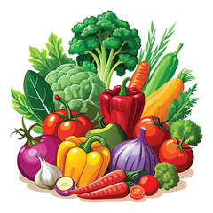 vector Assorted Fresh Vegetables on White Background
