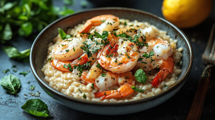 Seafood Risotto with Fresh Herbs and Shrimp