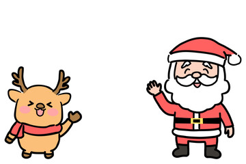 案内をするサンタクロースとトナカイのイラスト素材