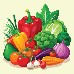 vector Assorted Fresh Vegetables on White Background