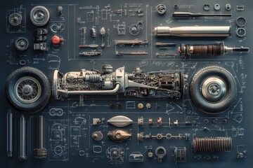 Fototapeta premium Classic Car Engine Disassembly