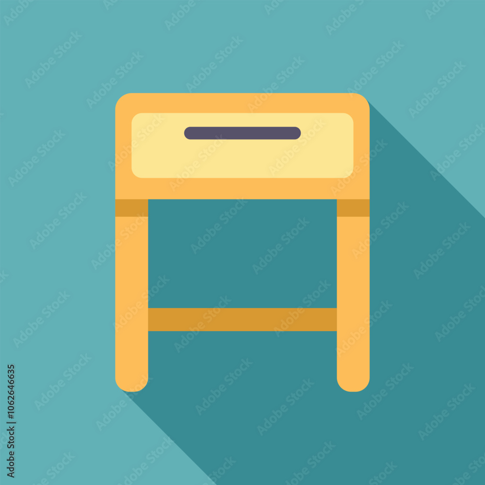 Poster bedside table with one drawer casting a long shadow on a turquoise background