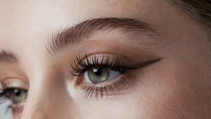 Obraz premium stylish minimalism, Smokey Gray mascara: a close-up shot of an eye adorned with vibrant Smokey Gray mascara on naturally long lashes