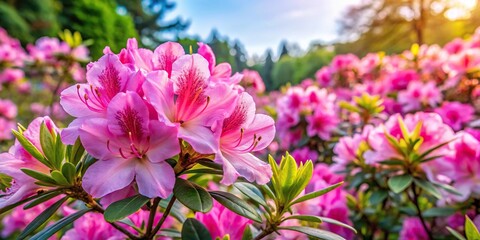 Fototapeta premium Wide-Angle Rhododendron spp and Azalea flowers in various colors
