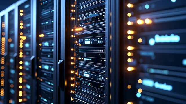 Server racks in data center, server room, cloud computing, technology, network, internet