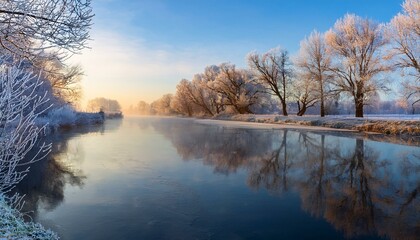 Tranquil Frosted River at Dawn