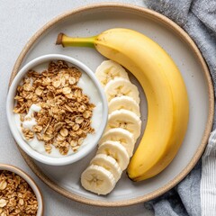 Healthy Breakfast with Yogurt and Banana Slices