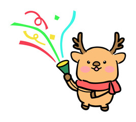 クラッカーを持ったかわいいトナカイのキャラクター