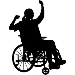 Silhouette of Disabled People in Wheelchair. Vector Black Illustration.