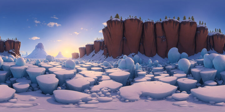 HDRI Ice-Age Panoramic Cartoon Landscape 1