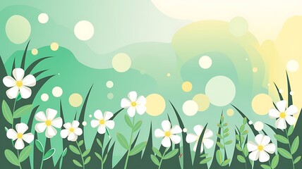Obraz premium White Flowers Blooming in a Green Meadow with Abstract Background