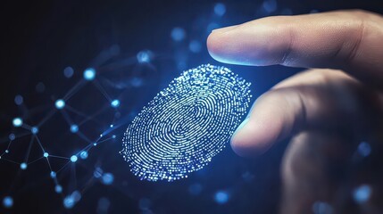 Fingerprints Scan. Digital fingerprint scanning for user authentication. Technology protection against cyber threats.