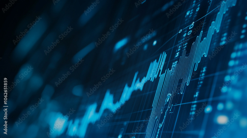 Poster data analytics visualization showing fluctuating trends on a dark background at night