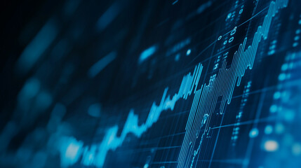 Obraz premium Data analytics visualization showing fluctuating trends on a dark background at night