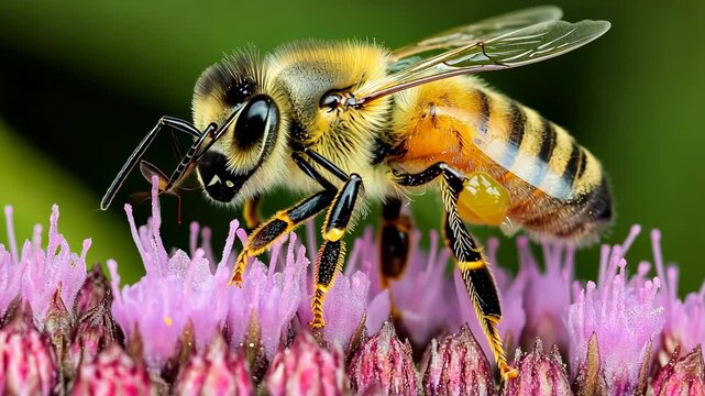 Honeybee on Purple Flower, insect, pollinating, pollen, bloom, blossom