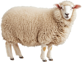 Obraz premium Sheep with fluffy wool isolated on transparent background, animal livestock concept