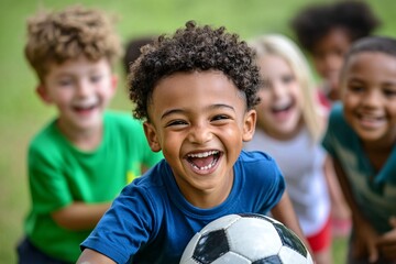 Happy Children Playing Sports Outdoors Together