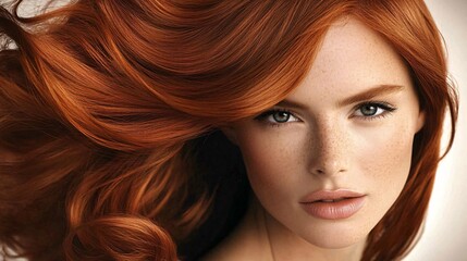 Glamorous Woman with Defined Wavy Copper Hair