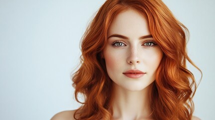 Fototapeta premium Elegant Woman with Radiant Wavy Copper Hair