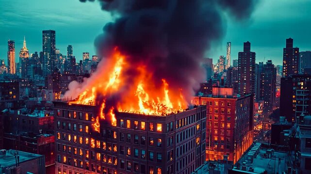 Cityscape Fire, building, burning, smoke, skyscraper, urban