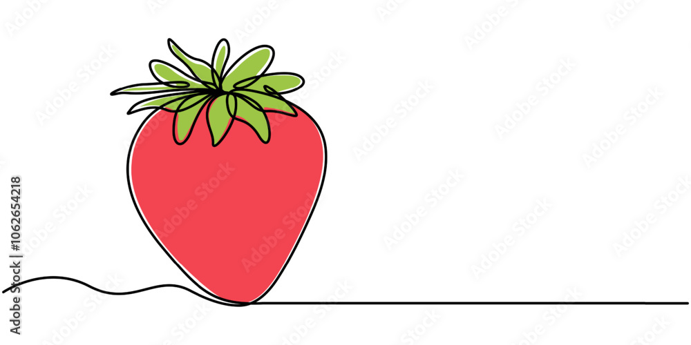 Poster vector illustration with continuous line drawing strawberries, single continuous line drawing of org