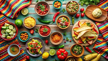 A festive Cinco De Mayo table feast with traditional Mexican foods and decorations, Cinco De Mayo, feast, celebration