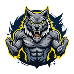 aggressive grey wolf head mascot logo