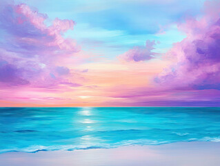 Fototapeta premium Ocean Landscape at Dusk A Breathtaking View of Colors Blending in the Sky