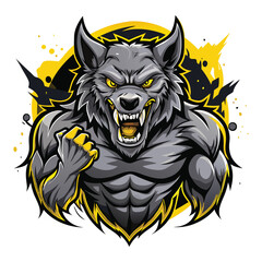 aggressive grey wolf head mascot logo